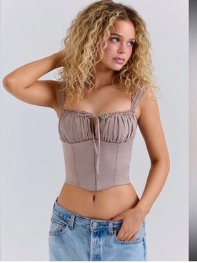 HOUSE OF CB 'Anja' Mocha Georgette Cap Sleeve Corset Top Size S-US 4-6 $165